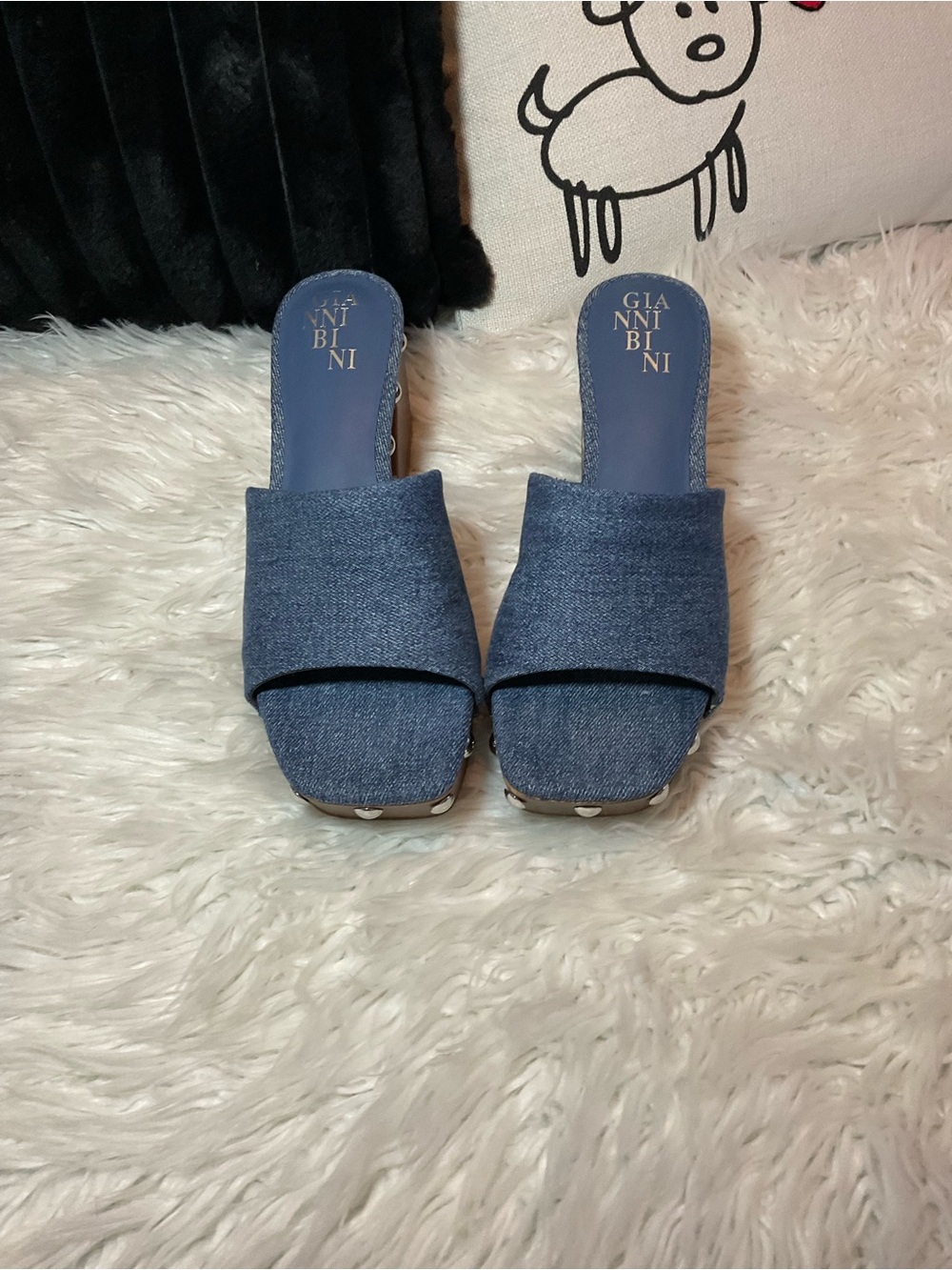 Gianni Bini Denim Slide Platform Sandals in Blue